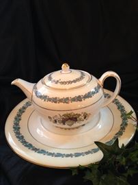 Wedgwood bone china tea pot and under plate - made in England