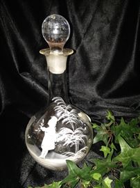 Mary Gregory  (1856–1908) clear and white decanter 