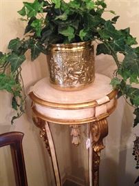 Brass planter and Provincial plant stand