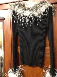 Faux feathered neckline and cuffs