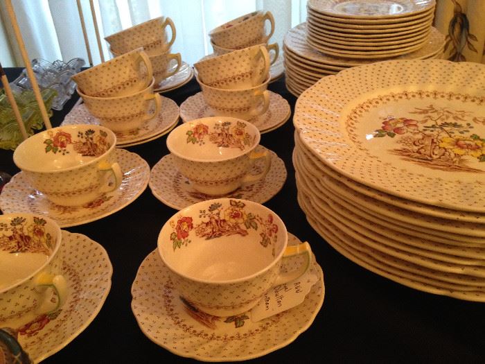 Royal Doulton "Grantham" china plates, cups, and saucers