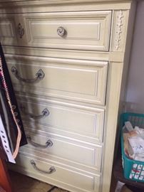 Vintage French Provincial bedroom set, including two twin beds, dressers, mirrors and side dresser. Priced to sell!