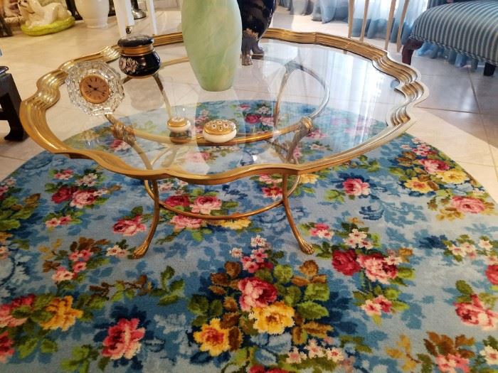 Vintage Brass/Glass top Coffee Table W/Claw feet 
