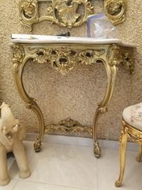 Italian Marble Top Solid Wood Matching Console for Mirror
