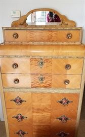Vintage dresser with matching pieces. Highly unusual hardware.