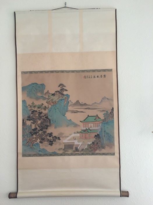 The artist is using the given or pen name Zisu 子肅, the picture isn't dated. The title refers to watching the waterfall, the blue/green style is a reference to Tang dynasty opulence. Qing painter Yuan Jiang was well known for similar works.