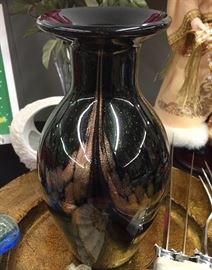 Beautiful Infused Black/Gold Murano Style Vase