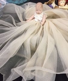 Porcelain Baby Doll in Nylon Dress Christening Style