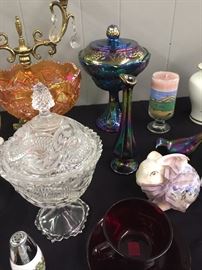 Marigold, Peacock Fenton Pedestal Fruit/Candy Dish, Crystal Candy Dish, Ceramic Hand Painted Bunny, Fenton Bud Vase, Fenton Bird, Sand Décor, Candelabra