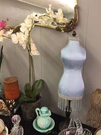 Decorative Mannequin Tabletop Décor, Porcelain Miniature Wash Basin & Pitcher, Silk Potted Orchid, Candle Stick