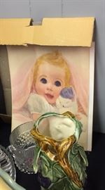 Baby Chalk Art, Majolica Vase, Crystal Pieces