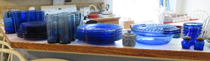 Anchor Hocking, Pyrex cobalt blue glasses, plates