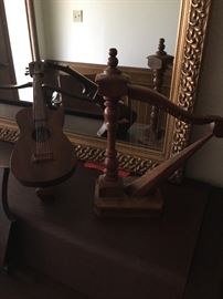 Wood Decor Harp and Violin 