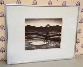 Lithograph entitled "Western Landscape". Signed in the plate by the artist, Peter Hurd (New Mexico, 1904-1984). 9" x 10" in a 15" x 19" frame