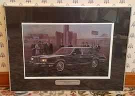1981 Lincoln Car Dealership Bob Rector Lithograph Issued to the Tripeny Motors automobile dealership in Casper, Wyoming. Framed limited edition signed lithograph by Bob Rector, entitled "The Lincoln Commitment, Our Commitment to You", showing Gordon B. McKenzie (General Manager of Lincoln Mercury in the 1980s) and other company executives with a Lincoln automobile. Excellent condition.