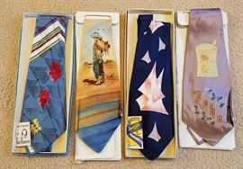 Vintage wide ties including hand painted cowboy from California.