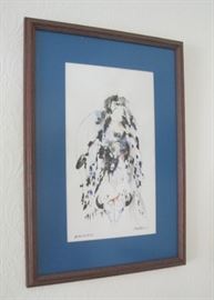 Original watercolor painting entited "Antisocial Chameleons", by Kiowa/Apache artist Blackhorse (Jackie D. Tontigh), 16" x 9" in a 23 1/2" x 16 1/2" frame