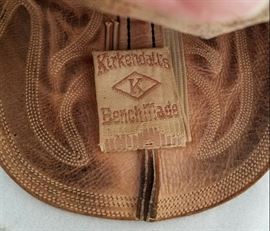 Hand made by Kirkendall's of Omaha, Nebraska. Have been worn, but with lots of wear left in them. No size given, but sole measures 11" long by 3 3/4" at the widest point
