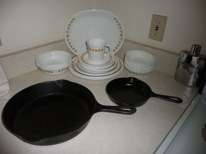 iron and Corelle dishes