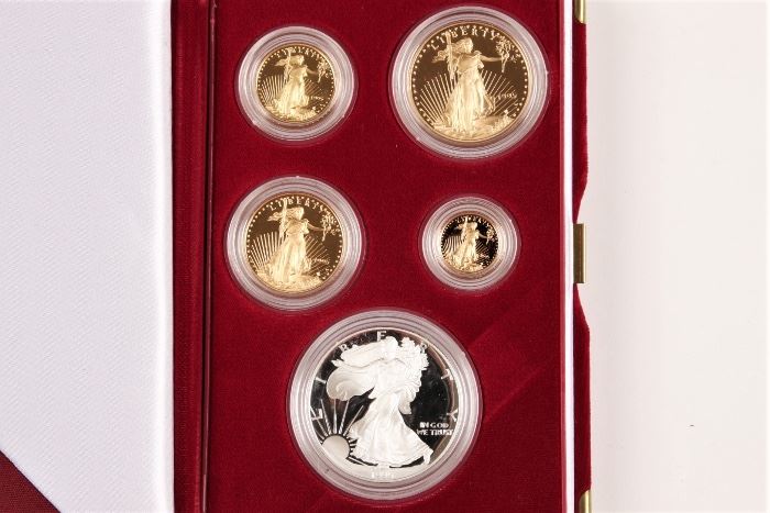1995 U.S. Mint American Eagle Gold Four Coin Proof Set With Silver Eagle