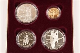 1995 U.S. Mint Olympic 4 Coin Set With $5 Gold Piece And Two Silver Dollars