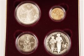 1995 U.S. Mint Olympic 4 Coin Set With $5 Gold Piece And Two Silver Dollars