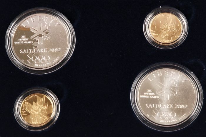2002 U.S. Mint Olympic Set With Two $5 Gold And Two Silver Dollars
