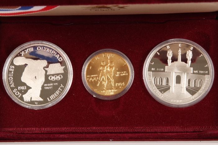 1984 U.S. Mint Olympic Set With $10 Gold Proof & (2) Silver Dollars
