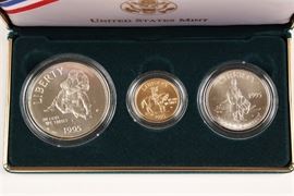 1995 U.S. Mint Uncirculated Civil War Battlefield Commemorative 3 Coin Sets With $5 Gold And Silver Dollar