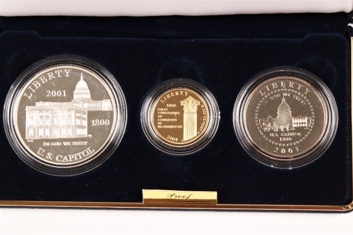 2001 U.S. Mint Proof Gold, Silver Coin Sets Capitol Visitor Center Commemorative Coins