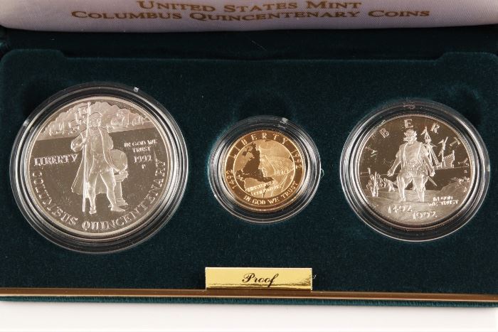 1992 U.S. Mint Columbus Quincentenury Set With $5 Gold Proof And Silver Dollar