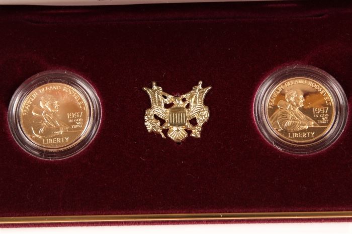 1997 U.S. Proof & Uncirculated Two $5 Gold Colored Set