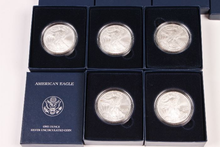Five 2008 U.S. Mint American Eagle Uncirculated Dollars
