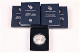 Five 2012 U.S. Mint American Eagle Uncirculated Dollars