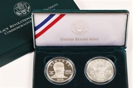 1998 U.S. Mint Silver Proof And Uncirculated 2 Coin Black Revolutionary War Patriots 