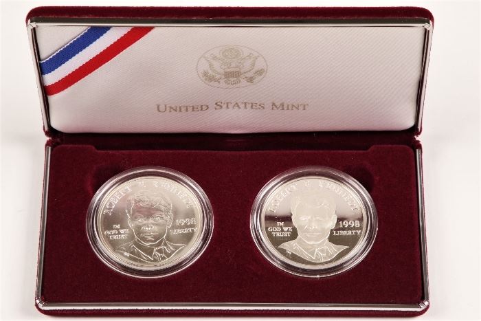 1998 U.S. Mint Silver Proof And Uncirculated 2 Coin Robert F. Kennedy Memorial Commemorative 