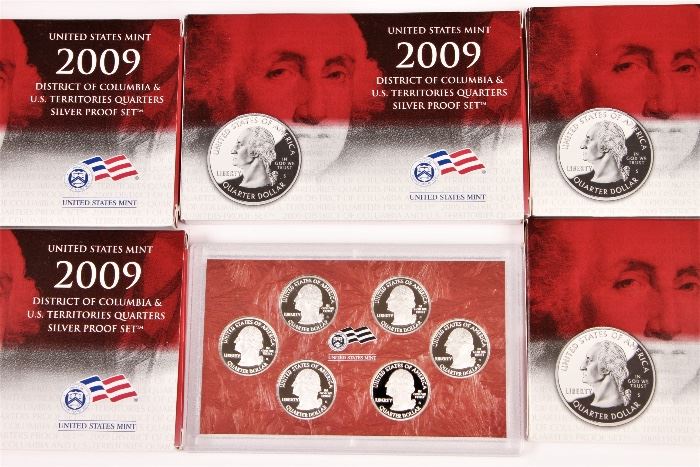Five 2009 U.S. Mint Silver Quarters Proof Set With Six Quarters