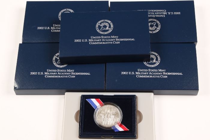 Five 2002 U.S. Mint Silver Uncirculated Dollar United States Military Academy Bi Centennial 