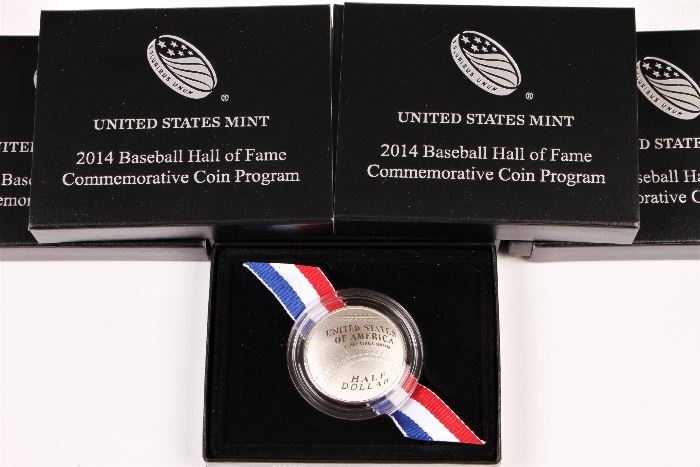 Five U.S. Mint National Baseball Hall Of Fame Proof Silver Half Dollars