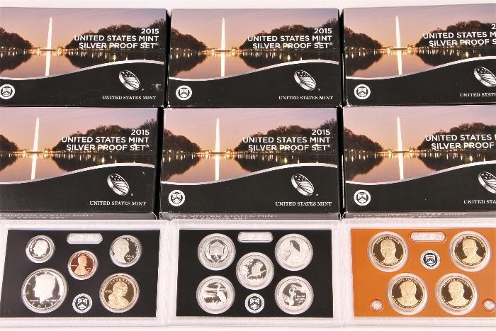 Six 2015 U.S. Mint 14 Coin Silver Proof Sets