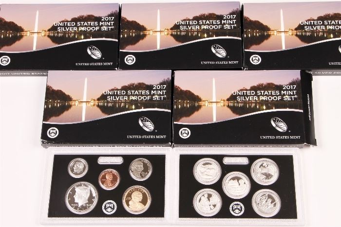 Five U.S. Mint 10 Coin Silver Proof Sets
