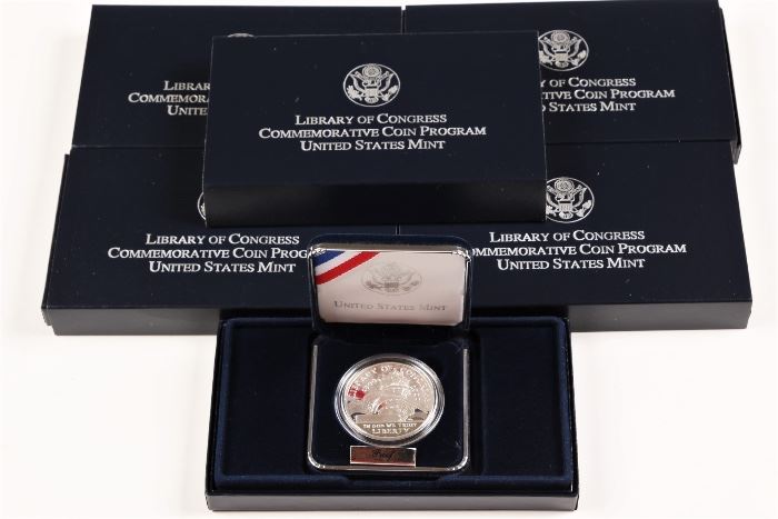 Five 2000 U.S. Mint Silver Proof Library Of Congress Bi Centennial Commemorative $1 Coin