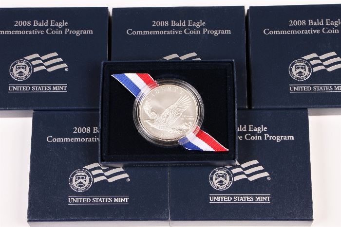 Five U.S. Mint Silver Uncirculated $1 Coin Bald Eagle Commemorative Coins
