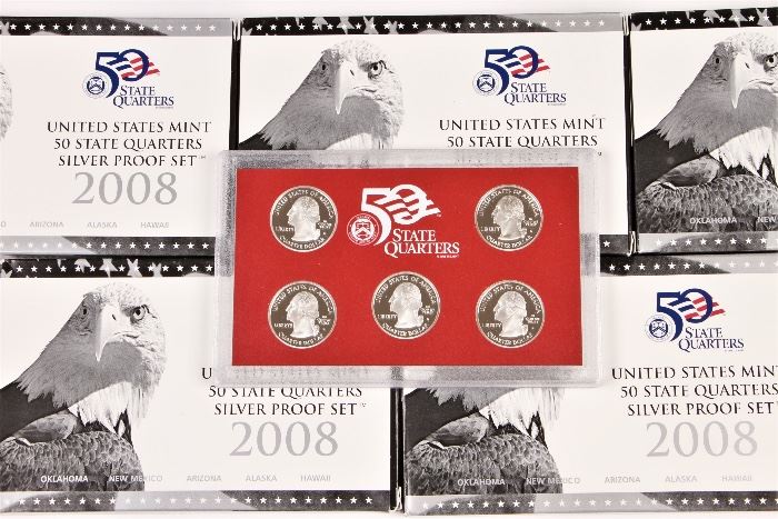 Five 2008 U.S. Mint Silver Quarters Proof Set With Five Quarters