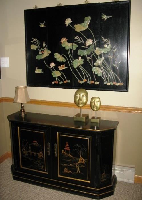 4 panel jade inlaid wall hanging  BUY IT NOW $ 175.00  Inlaid Asian cabinet  BUY IT NOW $ 325.00