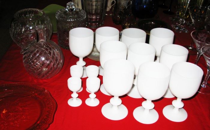 White milk glass and Baccarat crystal 