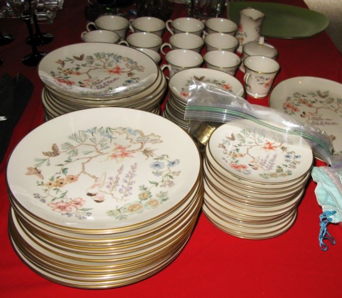 Goham China "Chinoiserie" pattern , service for 12 with serving pieces and extra pieces  