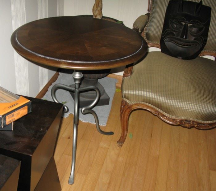 Universal Furniture round wood top table with iron base   BUY IT NOW $ 75.00