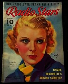 Vintage "Radio Stars" Magazine with Cover Art by Earl Christy- August 1936