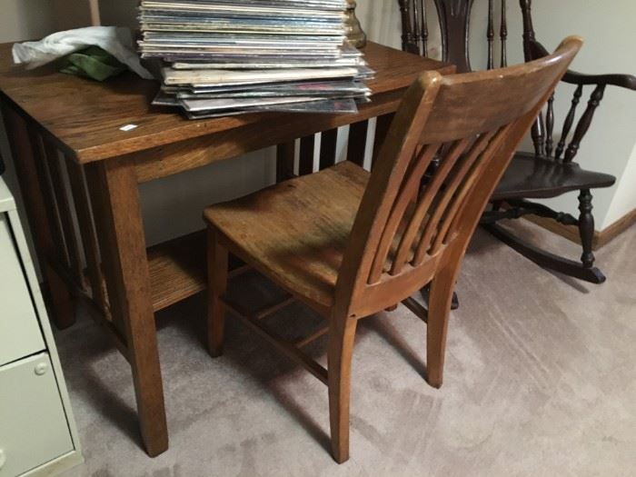 Vintage small library table, office chair